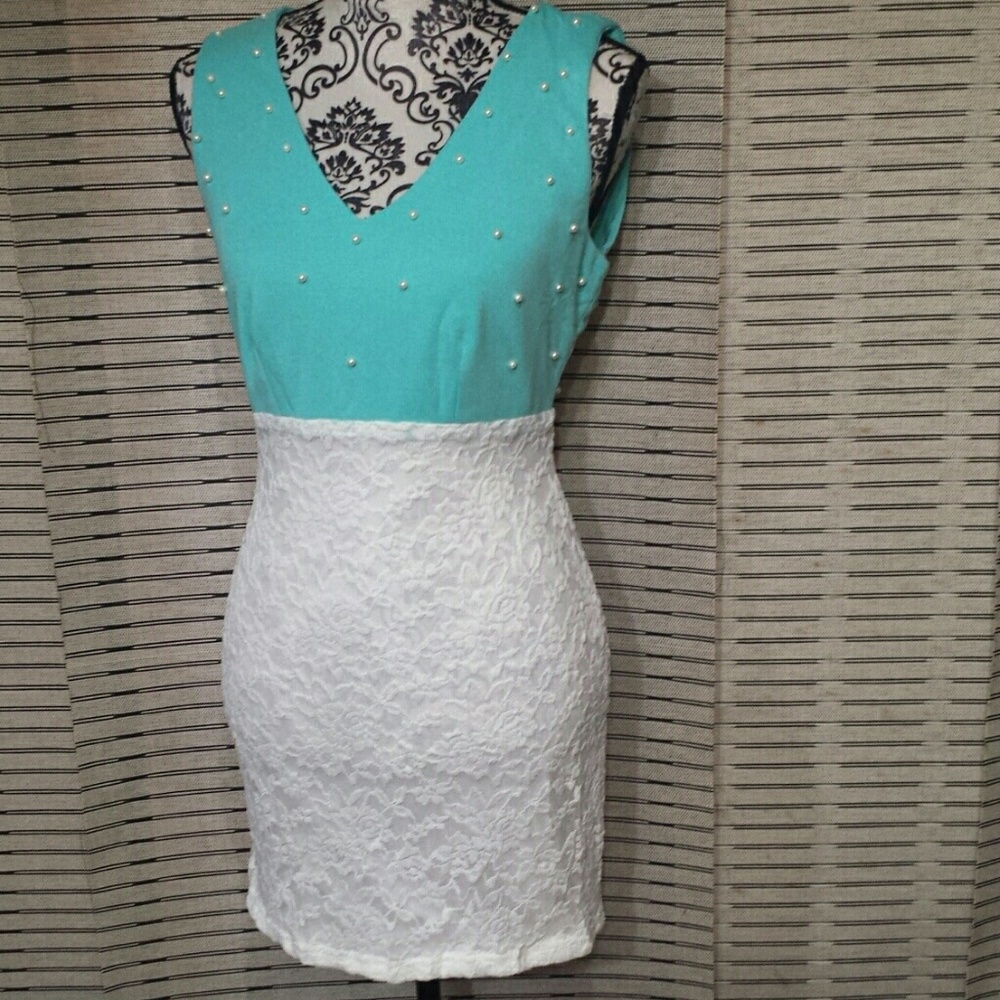 NWOT. Mint and White Dress